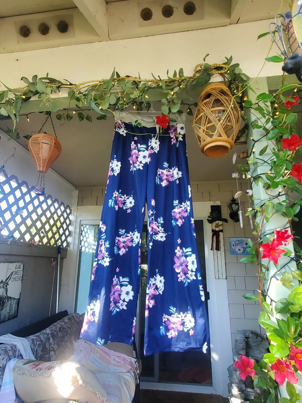 Floral Wide-Leg Jumpsuit Pants - Navy Blue